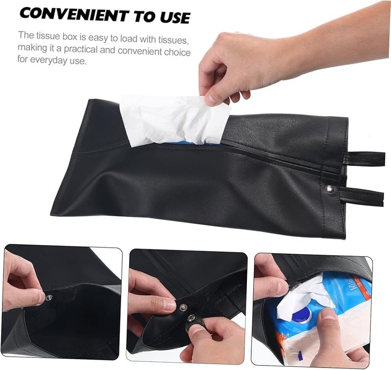 حامل علبة المناديل الجلدية الفاخر للسيارة مع قاعدة غير قابلة للانزلاق وسهلة لإعادة الملء وتصميم قابل للإزالة - Image 4